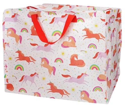 LS-LebenStil XXL Jumbo Bag Farmyard Unicorns/Einhörner Recycelt Tragetasche Einkaufstasche mit Reißverschluss Shopper Riesentasche Tasche Aufbewahrungstasche Unterbettkommode Organizer
