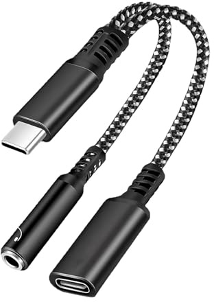 USB C auf Klinke Adapter 2 in 1 Typ C auf 3,5mm Aux Audio Dongle Kopfhörer Adapter und Ladekabel mit DAC Chip 60W PD Laden Schnellladung Audio Kabel für Samsung Galaxy S24 S23 S22 iPhone Pixel iPad