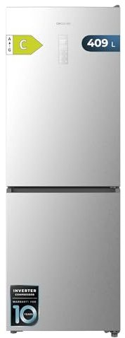 Cecotec Frigorífico Combi 409L Total No Frost Bolero CoolMarket Combi 409 Inox C. Altura 185cm, MAX INSIDE con VIP Tech, Compresor Inverter Plus, Bajo Consumo, Cajón Temperatura Variable, Inox