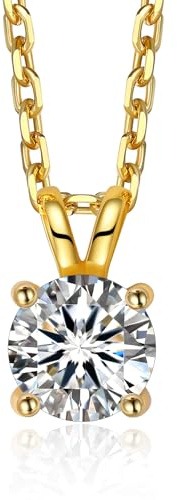 MomentWish Moissanite Kette Silber 925 Damen Diamant Halskette Gold Solitär | 0,3/0,5/1/2 Karat Moissanite Anhänger Weißgold/Rosegold/Gold Vergoldet Schmuck Valentinstag Weihnachten Geschenk für Frauen