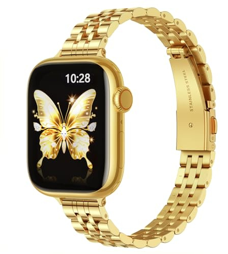 GEARYOU Slim für Apple Watch Metallarmband 42mm 41mm 40mm 38mm 44mm 45mm | Schlank Edelstahl Ersatzband Damen Dünnes Metallkettenband für iWatch SE 1-3,iwatch Series 11 10 9 8 7 6 5 4 3 2 1