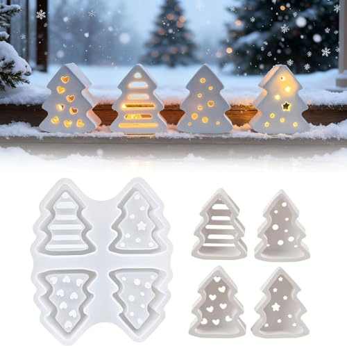4 Stück Weihnachtsbaum Silikonformen Gießformen, Silikonform Weihnachtsbaum, Silikonformen Gießformen Weihnachten, gießformen Silikon für DIY Handwerk,Kerze, Seife