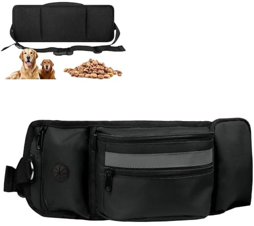 Hundetraining, Leckerlitasche für Hunde,Hund Zubehör, Bauchtasche für Hund Zubehör mit Kotbeutelspender,Flaschenhalter, Reflektor,für Gassi, Training und Outdoor (schwarz)