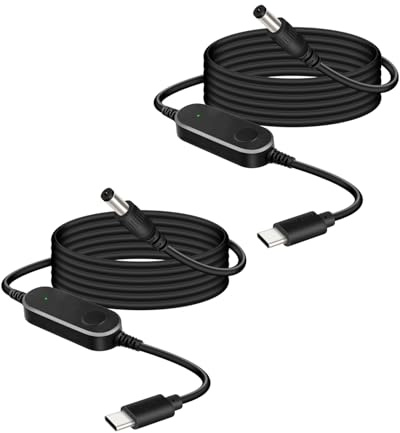 RIIEYOCA Cable convertidor step-up 12W USB C 5V a 12V DC 5,5x2,1mm con interruptor & LED, cable de alimentación Tipo C a 12V DC para router, módem, extensor WiFi (2 unidades, 1,5M)