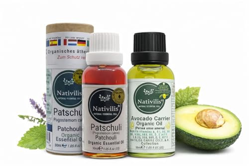 Patchouli Essential Oil & Avocado Carrier Oil Set – Natural Hair & Skin Care Bundle