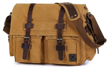 Umhängetasche Aus Segeltuch, 17-Zoll-Computertasche, Retro-Umhängetasche, Reiten, Freizeit, Handy-Geldbörse, Organizer, Schulranzen(Yellow)