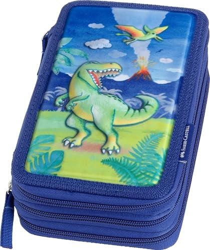 FABER-CASTELL - Federmäppchen Triple Decker Dino, unbefüllt | 3-Fach Stifteetui mit viel Stauraum, Geldtasche und Dino Design