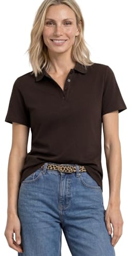 Street One Kurzarm Poloshirt in Rippstruktur Espresso Brown 46