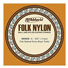 D'Addario BEB028 Corde seule en nylon pour guitare folk Extrémité à boule Noir