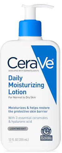 CeraVe Daily Moisturizing Lotion for Dry Skin, Body Lotion & Face Moisturizer with Hyaluronic Acid and Ceramides, Daily Moisturizer, Fragrance Free, Oil-Free, 12 Ounce