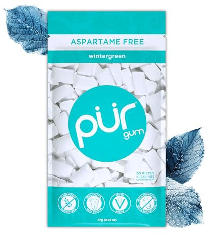 PUR Gum | Zuckerfreier Kaugummi | Mit Xylit | Vegan, Aspartamfrei & Glutenfrei | Natürlicher Kaugummi Mit Wintergreen-Geschmack, 55 Stück (1er Pack)