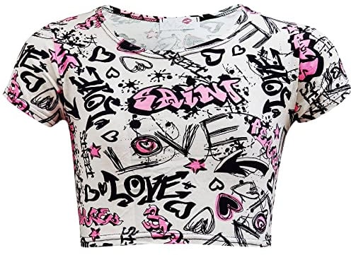 A2Z 4 Kids Girls Love Comic Graffiti Crop Top Printed Short Sleeve | Stylish Casual Fashion Wear Trendy Everyday Outfit Comfortable Fit