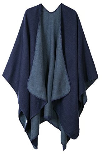EXCHIC Femmes Rétro Plusieurs Couleurs Châle Cape Extra large Hiver élégant Open Front Poncho Manteau (Bleu marine)
