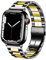 DEALELE Bands Compatible with iWatch 42mm 44mm 45mm 49mm, Solid Stainless Steel Metal Strap Replacement for Apple Watch Series 8 / Ultra / 7 / SE / 6/5 / 4/3 Women Men, Black-Gold