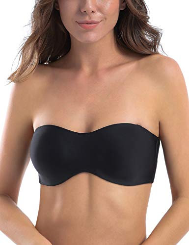 MELENECA - Sujetador con Aros sin Relleno Reductor sin Tirantes Bandeau para Mujer Negro 100C