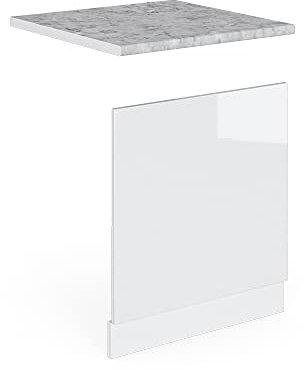 Vicco Frontblende R-Line, Geschirrspüler Fronttür, Weiß Hochglanz/Weiß, 60 cm, AP Marmor