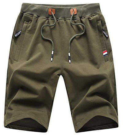 JustSun Mens Shorts Casual Sports Joggers Shorts with Elastic Waist Zipper Pockets Army Green UK Large