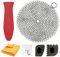 Cast Iron Cleaner 7” Circle Premium Stainless Steel Chainmail Scrubber Cast Iron Cleaning Kit Hot Handle Holder + Pan Scraper + Grill Scraper + Kitchen Towel (6 Pack)