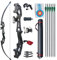 D&Q Pfeil und Bogen Set Bogenschießen für Erwachsene Recurve Bogen rechte Hand 50 Zoll 30 Pfund 40 Pfund mit 6 Stück Gemischter Carbonpfeil (Schwarz, 30LB)