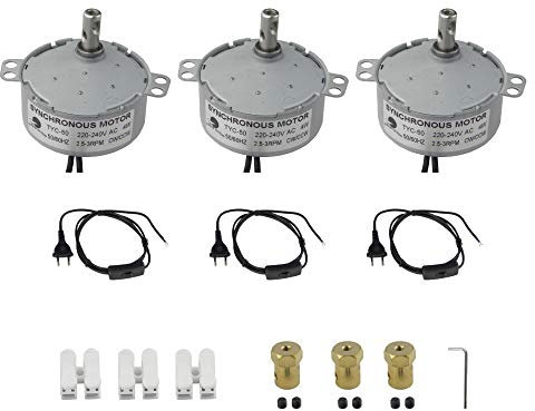 CHANCS 3 STÜCKE Plattenspielermotor Synchronmotor elektrisch 220 V TYC-50 2,5–3 U/min mit 7 mm flexiblem Kupplungsstecker und Netzkabelschalterstecker für Becherwender