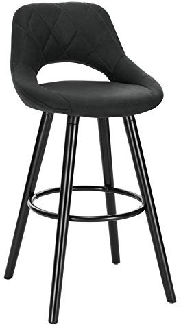 WOLTU Taburete Cocina Alto con Respaldo Ahuecado y Reposapiés, para Bistro, Cafeteria y Cocina, con Funda de Tela Sintética y Patas de Madera, Antracita