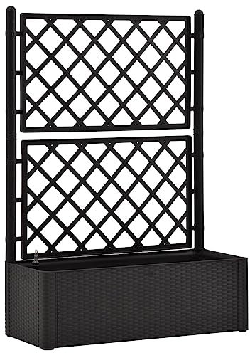 vidaXL Garden Raised Bed with Trellis and Self Watering System Flower Planting Box Pot Planter Outdoor Indoor Patio Backyard Anthracite