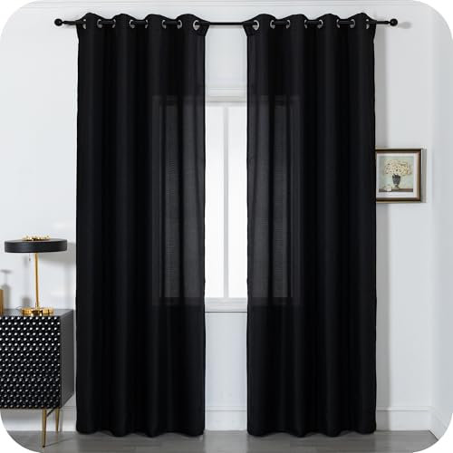 GIRASOLE HOME® Coppia Tende Semi Oscuranti Tinta Unita Tenda per Soggiorno e Camera 2 Pannelli con Occhielli (Nero, 140x275cm)