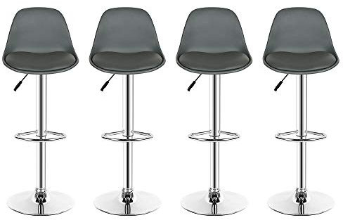 kechao Barhocker 4er-Set, 360° Drehbar und Höhenverstellbar, Barhocker aus PU-Leder (4, Grau)