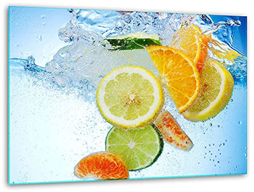 TMK ArtDeko, Universelle Schneideplatte aus Glas – Küchenbrett 40x30 mit motiv Wasser Obst Schneideplatte, Herdabdeckplatte deko glas