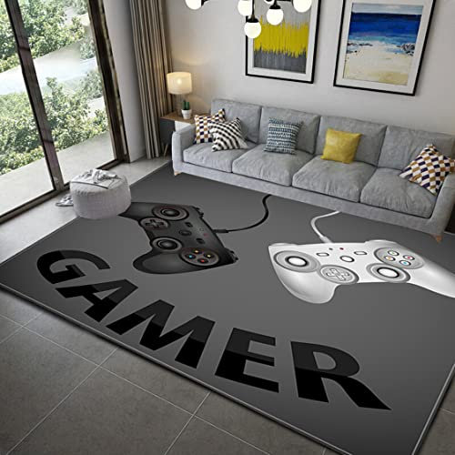 Xisnuient Gamer Controller Teppiche Rutschfeste Fußmatte Runner Teppich für Wohnzimmer Schlafzimmer Kinder Spiel Krabbelmatte Teenager Junge Graffiti Spielkonsole Großer Rugs (Grau,160x200 cm)