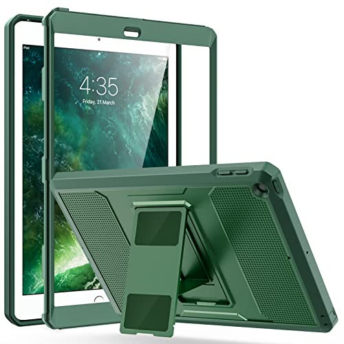 MoKo Étui pour iPad 9.7 2018/2017, iPad 6ème Génération/iPad 5ème Génération - Housse de Protection Antichoc avec Protecteur d'Écran Intégré & Support Robuste pour iPad 9.7 Pouces 2018/2017, Vert Nuit