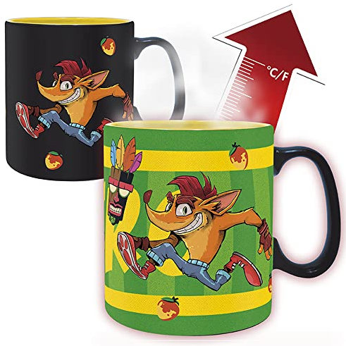 Abysse Corp Crash Bandicoot - Taza de cerámica con efecto térmico (460 ml, en caja de regalo), color verde
