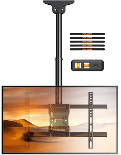 Perlegear Soporte de techo para TV, soporte colgante para TV de 37 a 75 pulgadas planos o curvos de hasta 95 libras, soporte de TV de movimiento completo con giro, inclinación, VESA máximo 600 x 400