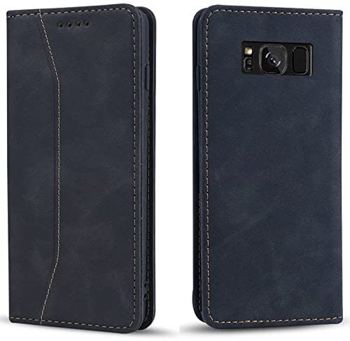 OKZone Compatible with Samsung Galaxy S8 Case, Magnetic Leather Mobile Phone Case for Samsung Galaxy S8, Premium Leather Flip Foldable Card Slots Shockproof Stand Function (Black)