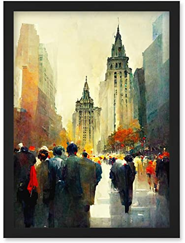 Doppelganger33 LTD Autumn On Wall Street New York City Painting Artwork Framed Wall Art Print A4