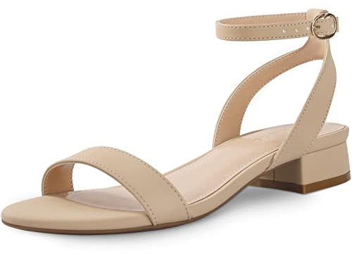 Ankis Black Nude White Gold Women Sandals Comfortable Walking Strappy Open Toe Sandals for Women Dressy Summer 1 Inch Low Block Heel Flat Adjustable Ankle Strap Shoes