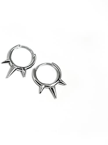 Drei Spike Ohrringe Silber 925, Spike Creolen, Creolen mit Stacheln, Huggie Ohrringe, Gothic Schmuck für Frauen und Männer (2 OHRRINGE (PAAR))