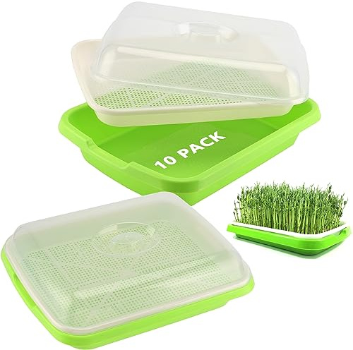 ZOENHOU 10 vassoi per germogli di semi con coperchio, 33,5 x 25 x 10 cm, vassoi per la coltivazione di microgreens, vassoi per germinazione idroponica per germogli di serra, erba di grano, microgreens