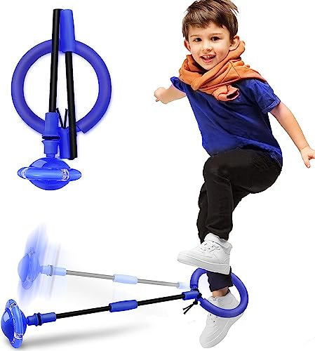 Springring Fußkreisel Kinder, Swing Wheel mit Lichtrad, Swing Wheel Kinder, Faltbarer Springender Ball Blinkender, Geeignet für Geschenk Kinder 6 ab 10 Jahre (Blau)