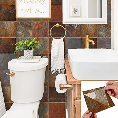 Alwayspon 10 adesivi per piastrelle in vinile effetto ruggine, 15 cm, spessore 0,6 mm, paraspruzzi, camino, scale, piastrelle adesive per cucina e bagno, 049