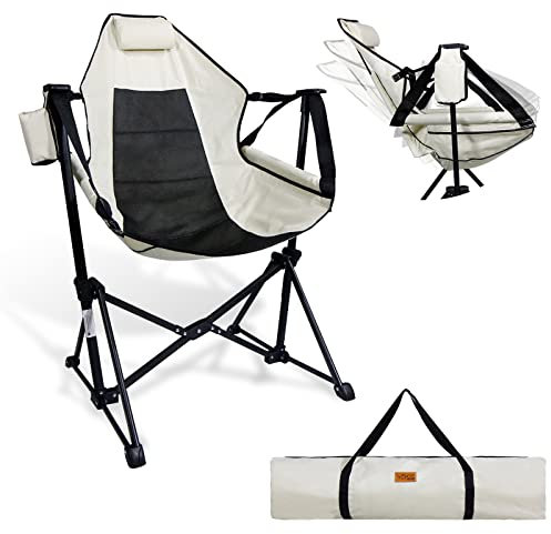 CCLIFE Schaukelstuhl Campingstuhl Gartenstuhl Faltbar, klappstuhl Outdoor Regiestuhl Strandstuhl mit Getränkehalter Kopfstütze