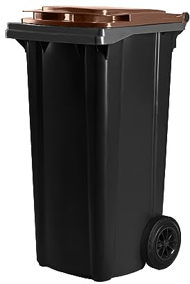 Hardwex Mülltonne mit 2 Rädern und Deckel, Müllgroßbehälter, Abfalltonne, Mülleimer, Volumen: 120 Liter, Farbe: Grau/Braun, Größe: 964 x 480 x 550 mm