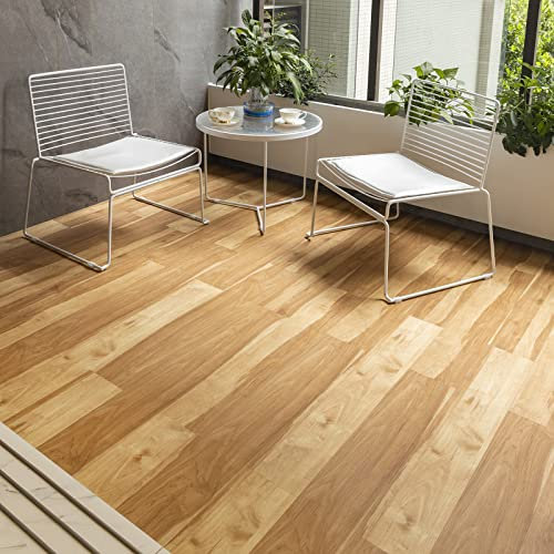 FLOREXP Vinyl Flooring Wood Effect Linoleum Flooring Peel and Stick Floor Tiles Self Adhesive 2.0mm 7 Pieces Waterproof for Kitchen Living Room (Maple Oak, 1m²)