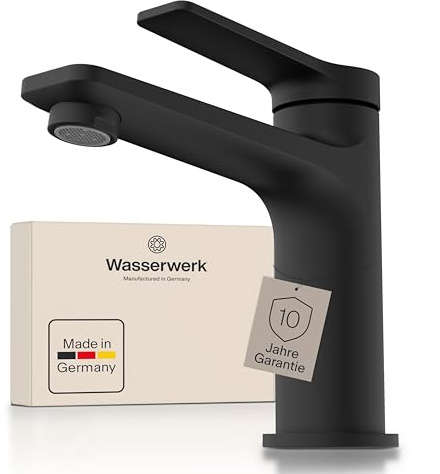 Wasserwerk WT12 | Wasserhahn Bad | Made in Germany | Schwarz matt | Waschtischarmatur, armatur badezimmer, Waschbeckenarmatur für Badezimmer, Einhebelmischer Waschbecken, Badarmatur