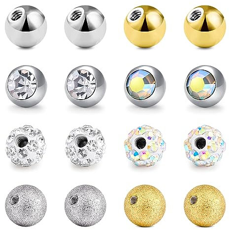Mayhoop Piercing Ball Set 14g 16g Ersatzkugeln 3/5 / 8 mm Chirurgenstahl Schraube Ball für Gewinde 1,6 mm 1,2mm Piercing-Schmuck