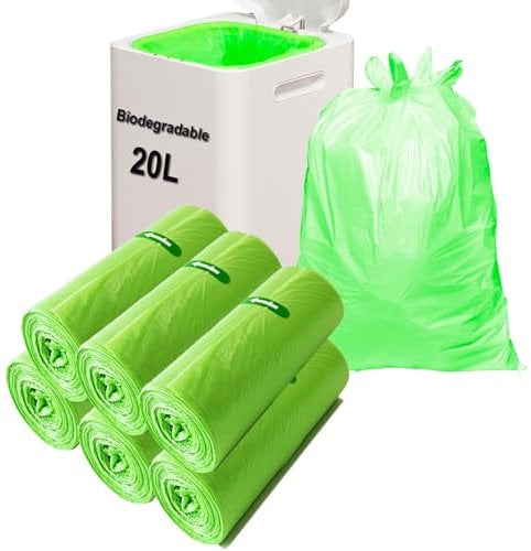Biodegradable Bin Bags Liner 120PCS, 20l Food Waste Bags Trash Bags Small, 20 Litre Compostable Compost Caddy Liners, Recycled Degradable Rubbish Garbage Bags for Kitchen Office, Green, 50 x 60cm