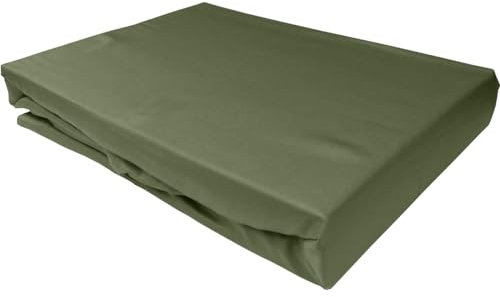Bettwaesche-mit-Stil Mako Satin Spannbettlaken Spannlaken Spannbetttuch (200 cm x 220 cm, Matratzenhhöhe 12-20cm, dunkelgrün)
