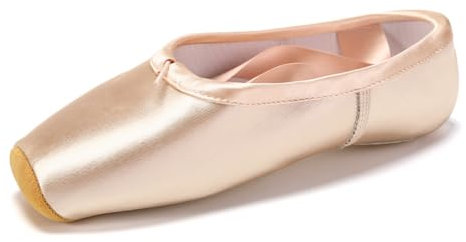 SWDZM Ballett Spitzenschuhe Ballettschläppchen Tanzschuhe mit dem genähten Band und Zehenpads für Mädchen,Rosa,Ledersohle,39 EU