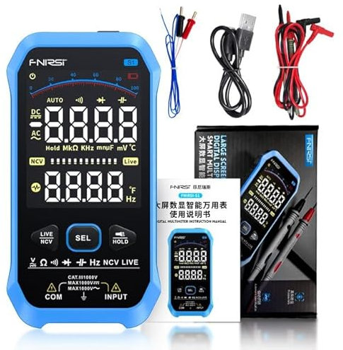 Fnirsi Smart Multimeter Fnirsi S1 Smart Digital Multimeter 9999 Counts AC DC Spannung Widerstand Kapazität Diode NCV Hz Live Wire Farbdisplay Tester