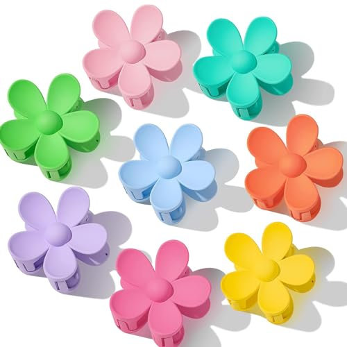 Fenshine 8Pcs Hair Claw Clips Matte Flower Hair Clips, Strong Hold Jaw Clamps for Medium Thick, Non Slip Big Accessories for Women and Girls